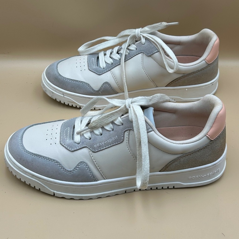 Easy Spirit Semerci3 Womens 9.5M Cream Grey Pink Leather Suede Sneakers
